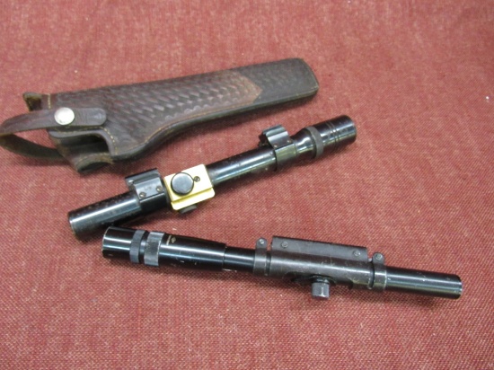 lot of 2 vintage scopes and a leather holster.