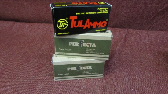 3pc Ammo Lot, 2 boxes of PerFecta 9mm 115gr FMJ 50rds
