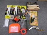 misc. sportsmen lot. scent tags, calls, knife, rattle bag and more