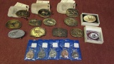 lot of 13 cast belt buckles and 5 key chains. sportsman themes