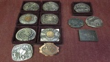 lot of 12 cast belt buckles, location themes.