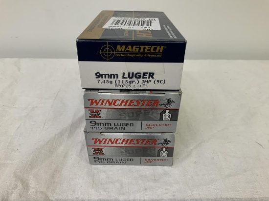 9mm Lot - 2 boxes of Winchester 9mm Luger 115gr JHP