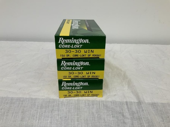 3 Boxes of Remington Core-Lokt 30-30 Win. 150gr, full bxs