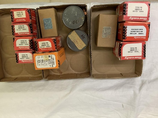 3 box lots of gas checks - not all full - 375, .30, .44, 45, 30,35