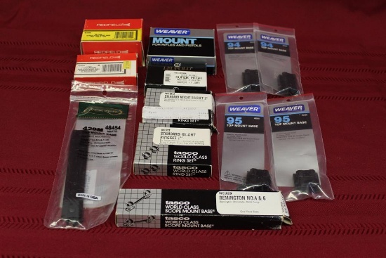 box lot of new old items, rings and bases, 12 pieces total,