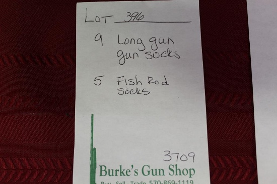 9 long gun gun socks and 5 fishing rod socks, all previously