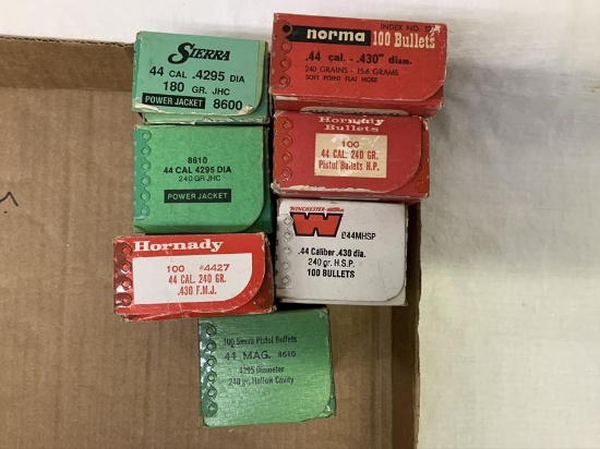 box lot of .44 jacketed bullets - all partial boxes, approx. 8lbs