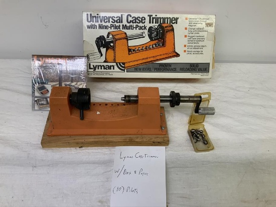 Lyman Case trimmer with box and paperwork plus 10 pilots