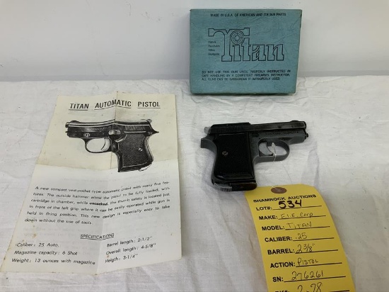 F.I.E. Corp, Titan, 25 cal, sn: 276261, 2 3/8" brl, pistol,