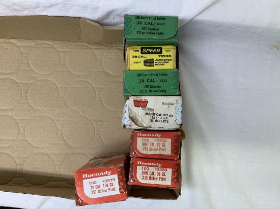 .357 and 9mm jacketed bullets, all in boxes, all partials,