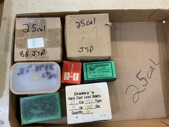 bullet lot - 25 cal bullets - 14 lbs includes the boxes,