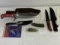 6 knives - 3 with sheaths, 1 new in package, 