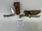 Knife Lot - 2- Silver Stag Knives, 1 Hunting Knife with Leather