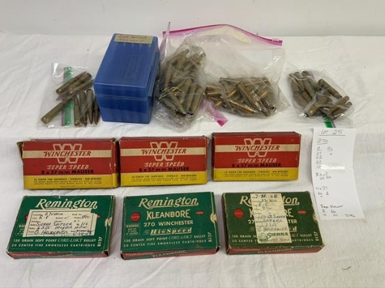 Ammo and brass lot - 270 win. 109 pieces of brass and 4 reloaded