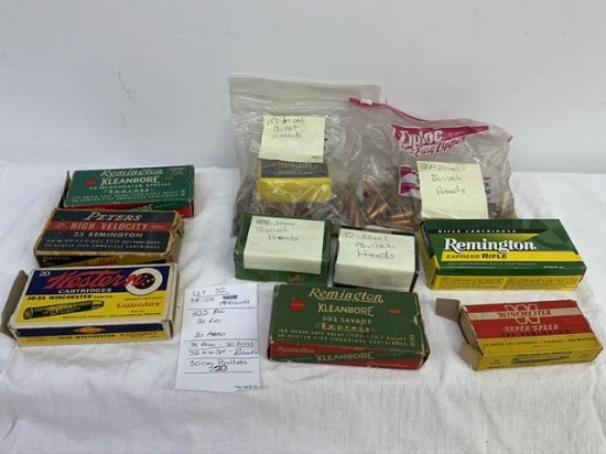 Ammo and bullet lot - 38-55 14 reloads, 222 rem 20 rounds of