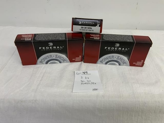 3 boxes of Federal Power-Shok, 30-30 WIN 150gr, Soft Point Fn