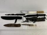 4 knives, 3 with sheaths, Spec-plus raider bowie knife,
