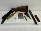 Rifle stock, sling, 2 stock pieces, 2 powder measures, Traditions