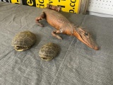 2 turtle shells and a baby gator - the gator has damage and