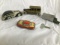 4 small tin litho cars - 1 in garage - all 1 $$
