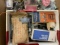 box of misc train layout parts and light bulbs