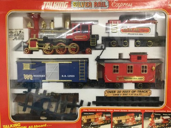 talking silver rail express battery op train set iob