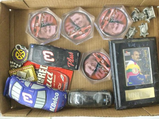 set of dale coasters/various nascar cars and pewter train