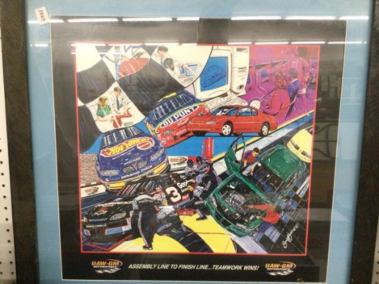 large framed hot wheels nascar print-assembly line to