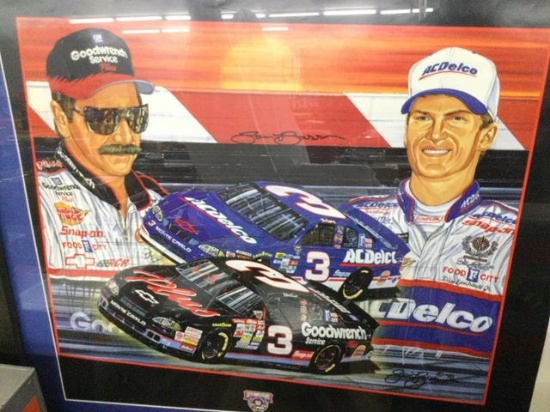 large framed nascar print - signed sam bass