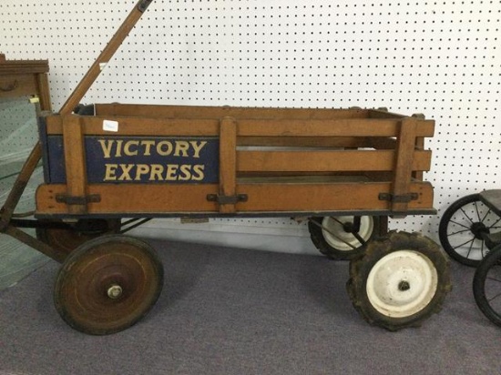 antique wooden victory express wagon - back tires replaced
