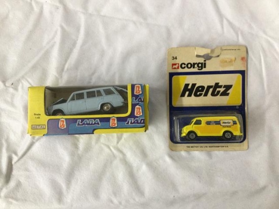 boxlot 4 misc toy cars- 3 diecast - 1 plastic as is /corgi/