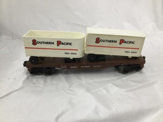 lionel #9333 SP piggyback trailers - iob - missing one roof