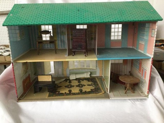 town and country tin litho dollhouse - iob