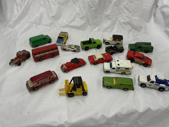 small box of hotwheels and matchbox cars
