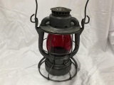 deitz rr lantern with dl&w rr signed red globe