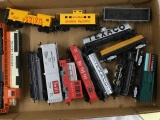 13 pc box lot train cars and engines ho scale w/ 1 n scale