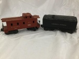 6 lionel train cars - caboose/tender/4 flatbeds