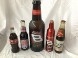 5 collectible soda & beer bottles - 3 nascar/2 coke