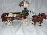 modern cast iron fruits & veggies horse drawn wagon