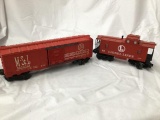 4 o scale train cars - all lionel - caboose/gondola/box car/