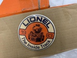 box of vintage lionel collectors club pin back buttons