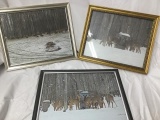 3 framed nature prints + 2 silverplate trophy plates -all 1$$