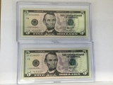 2 PC Lot 2006 $5 Bills consecutive serial #s