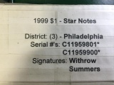 1999 $1 Star Notes Serial Numbers C11959801-C19959900