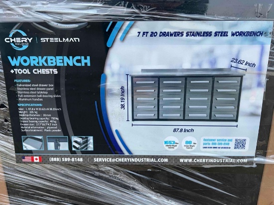 Steelman 7ft Stainless Steel Work Bench with 20 Drawers