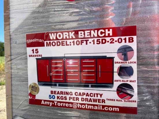 Steelman 10ft Red Workbench with 15 Drawers