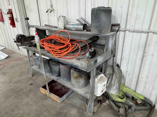 Workbench w/ Misc Items Incl. Vice, Drop Cords, Cable Winch, Etc