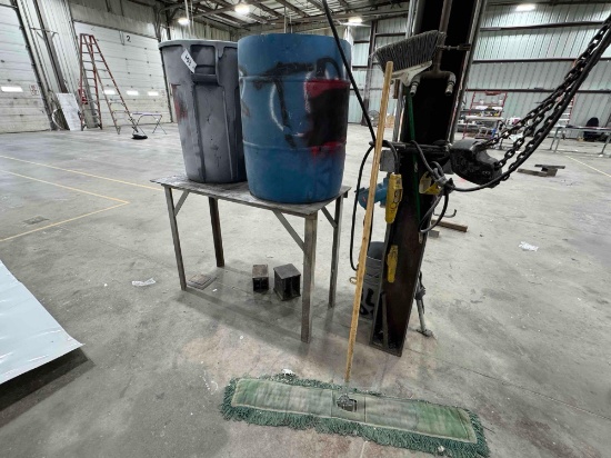 Steel Workbench w/ x2 Trash Bins & Broom