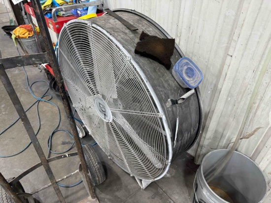 Industrial Fan, Two Wheel Cart & Bucket