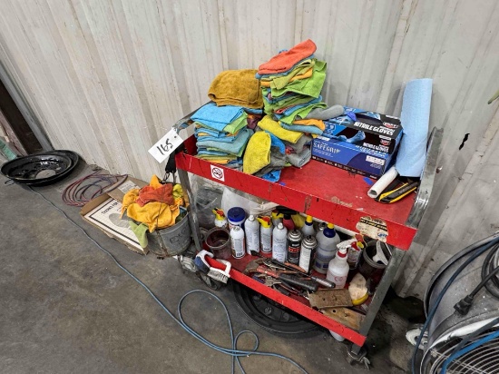 Cart w/ Rags & Misc Tools / Cleaning Supplies